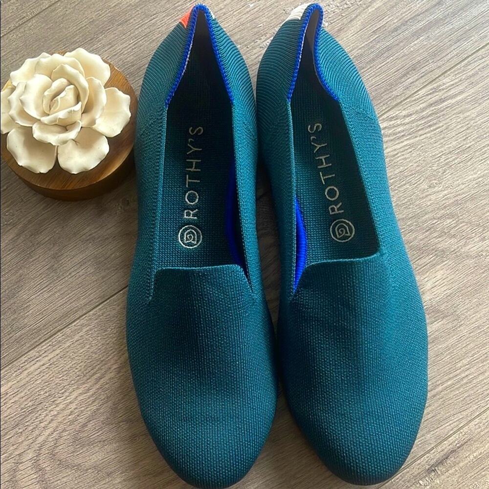 Rothy's Retired Neon Stripe Bottle Blue Women's flat loafer shoes